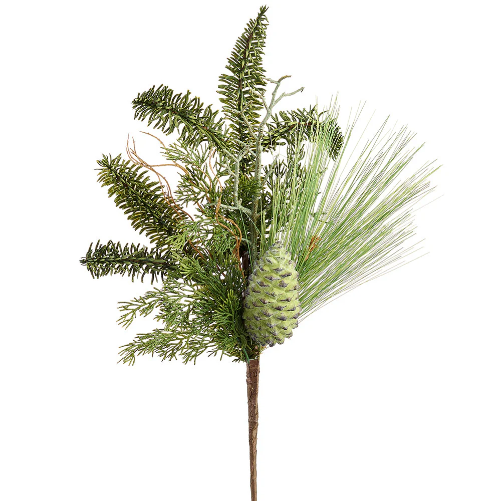18" Long Needle Pine & Pinecone Artificial Stem Pick -Green (Pack of 12)