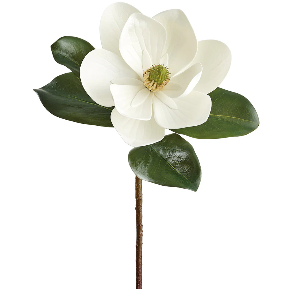 18" Magnolia Silk Flower Stem -White (Pack of 6)
