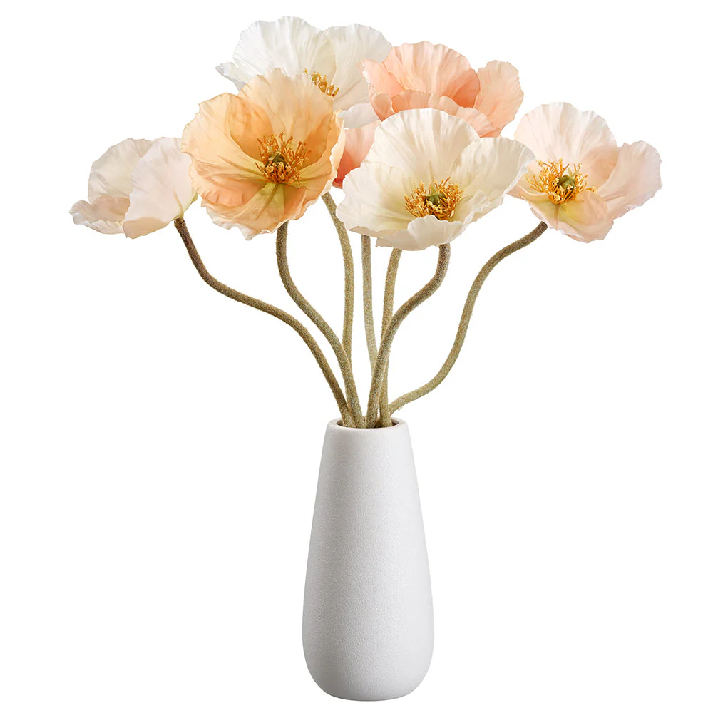 18" Poppy Silk Flower Arrangement w/Ceramic Vase -Peach/Coral (Pack of 4)