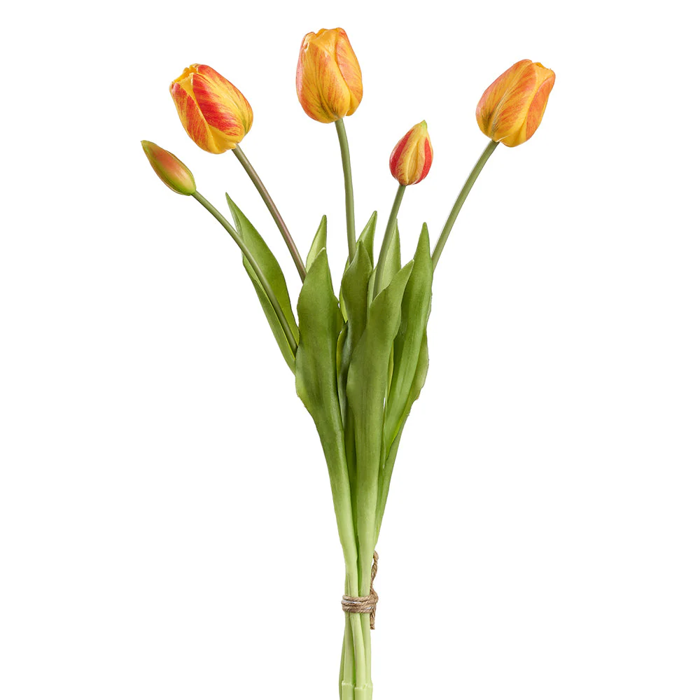 18" Real Touch Tulip Bud Silk Flower Bouquet -Orange/Yellow (Pack of 12)