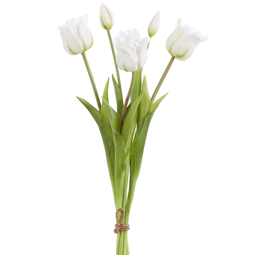 18" Real Touch Tulip Silk Flower Bouquet -White (Pack of 6)