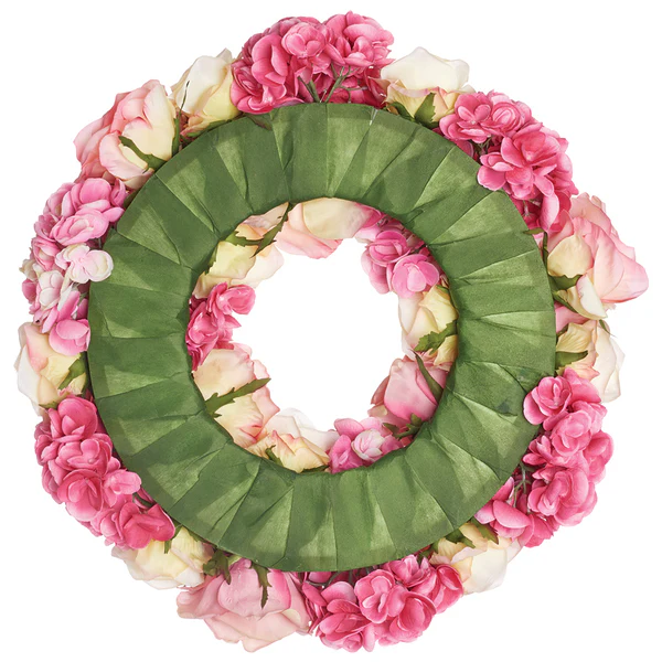 18" Rose & Hydrangea Silk Flower Wreath -Pink/Cream - Image 2