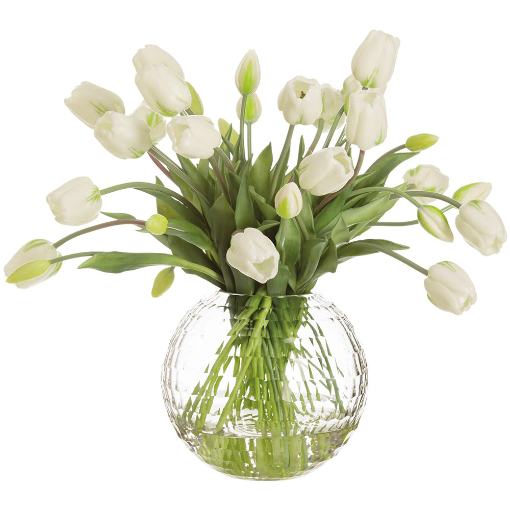 18"Hx20"W Tulip Silk Flower Arrangement w/Glass Vase -Cream/Green