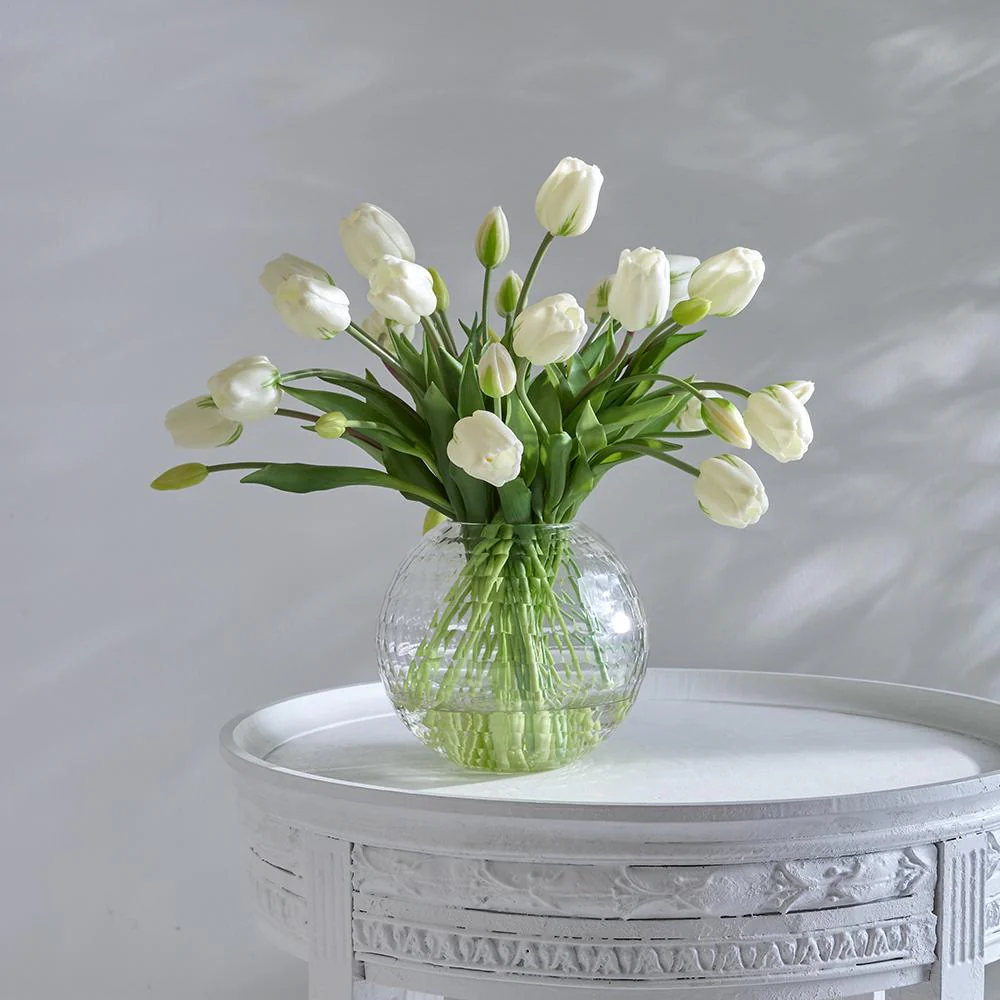 18"Hx20"W Tulip Silk Flower Arrangement w/Glass Vase -Cream/Green - Image 2
