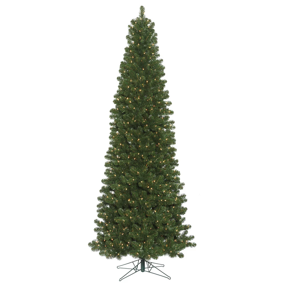 18'Hx82"W Slim Oregon Fir Artificial Christmas Tree, LED Pre-Lit -Green