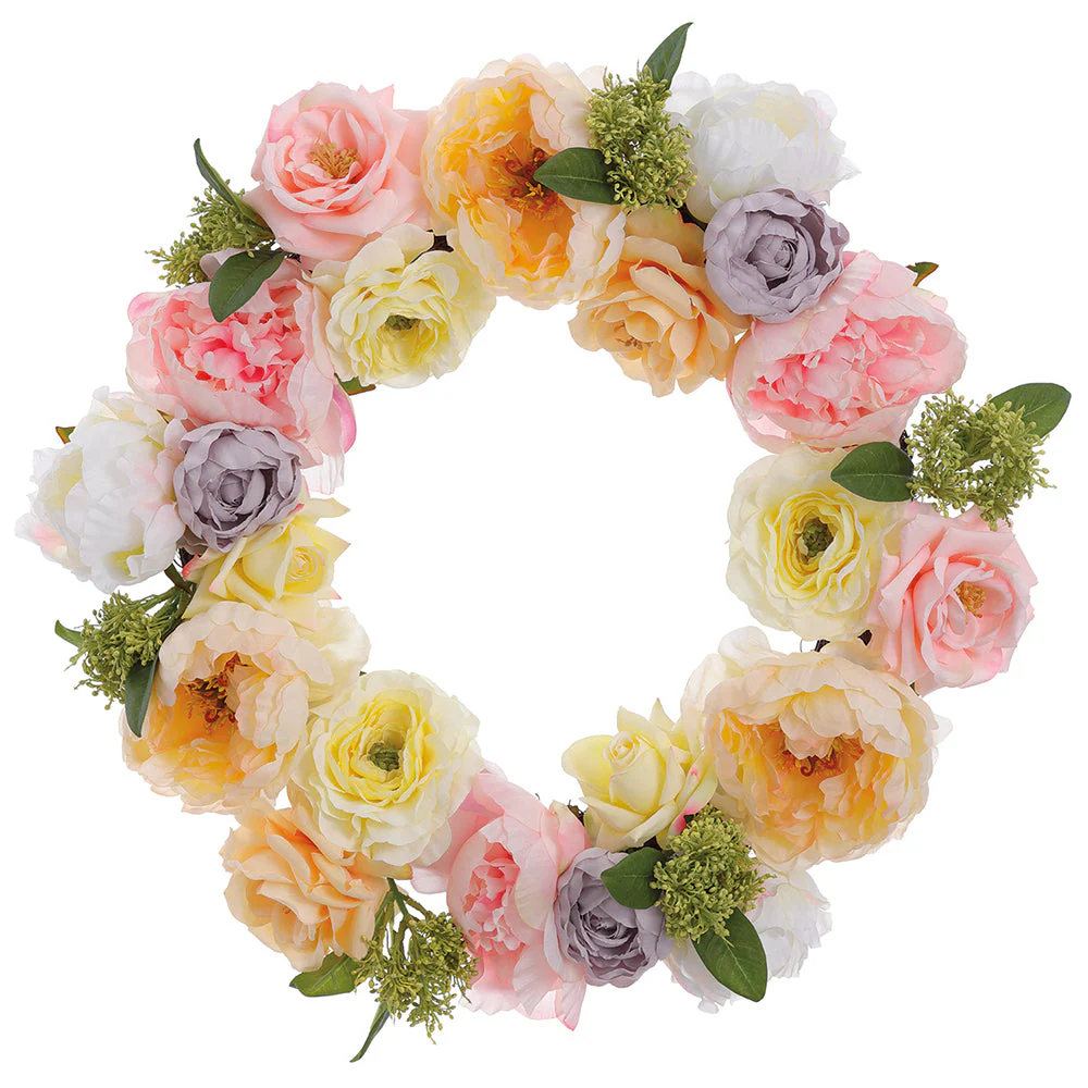 19.5" Mixed Silk Peony & Rose Flower Wreath -Mixed Colors (Pack of 2)