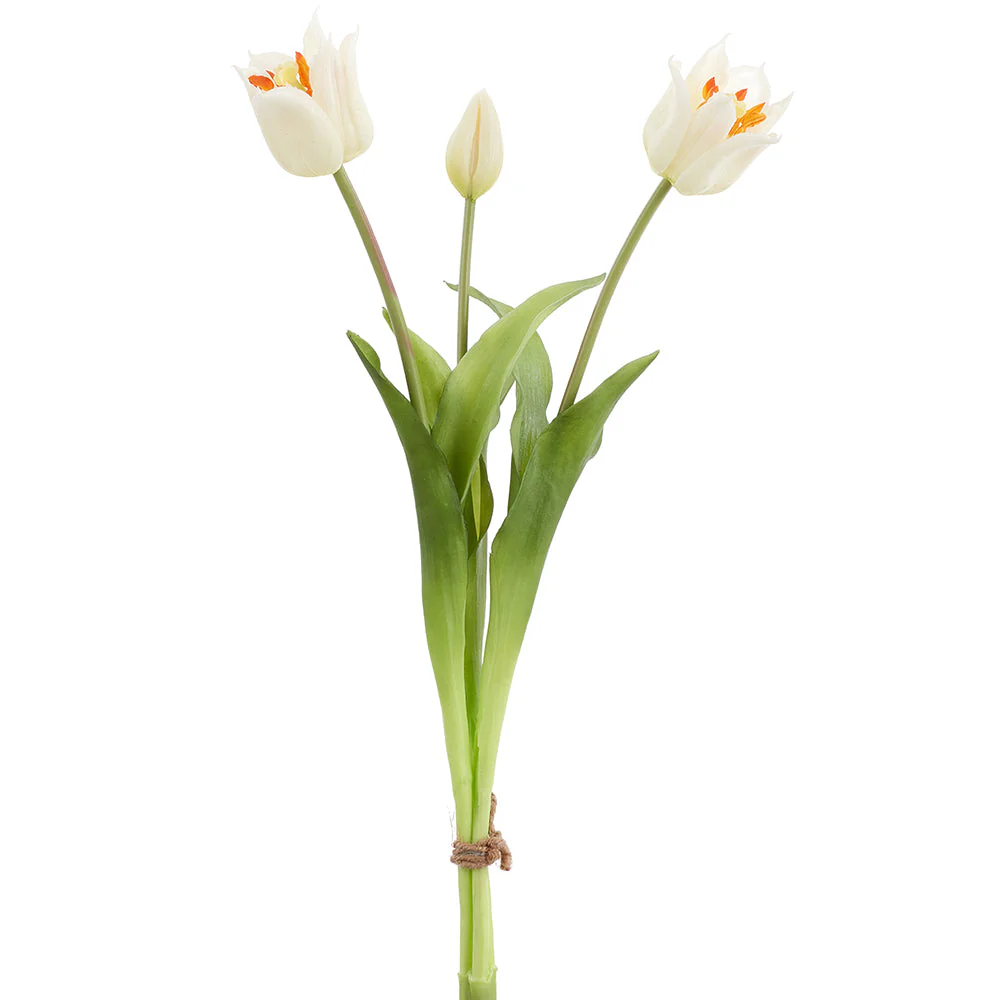 19.5" Real Touch Tulip Silk Flower Bouquet -Cream (Pack of 6)