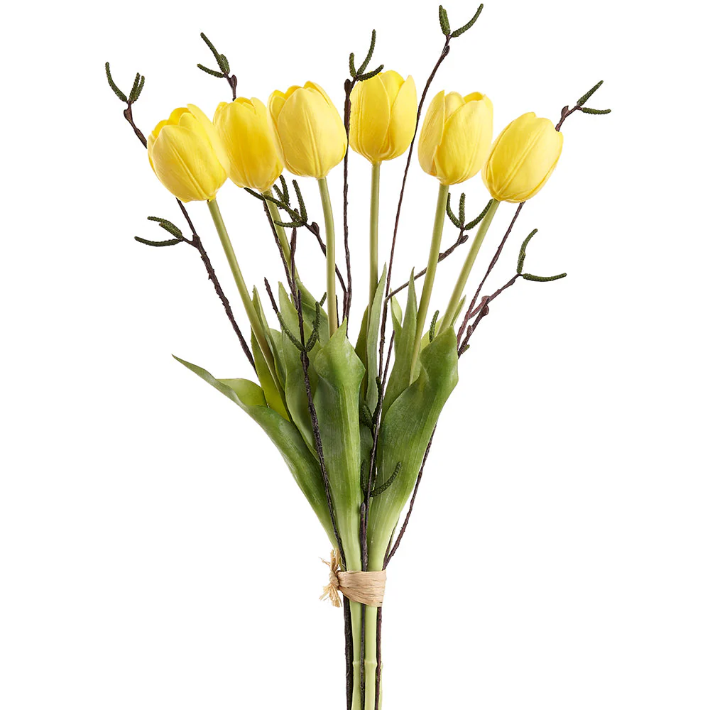 19.5" Tulip Silk Flower Bouquet -Yellow (Pack of 6)
