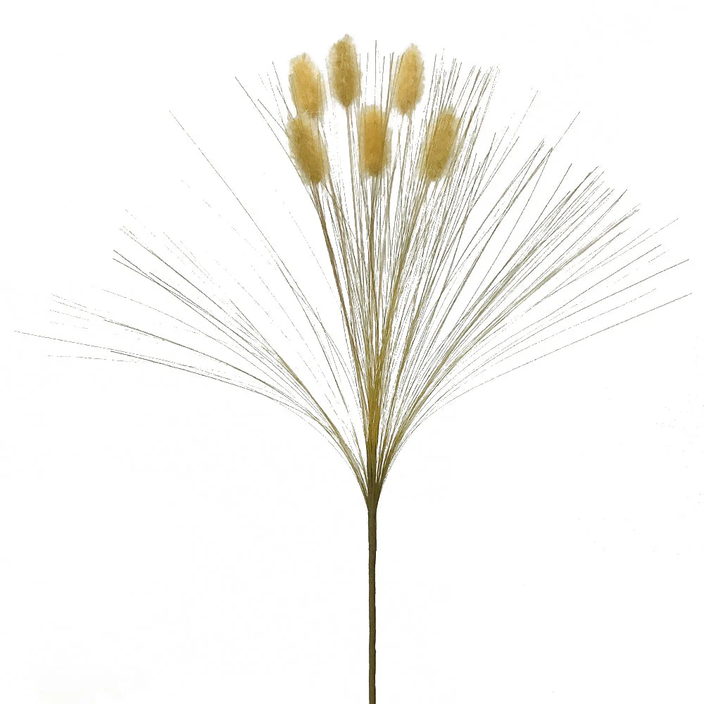 19" Artificial Bunny Tail Grass Flower Stem -Mustard (Pack of 12)