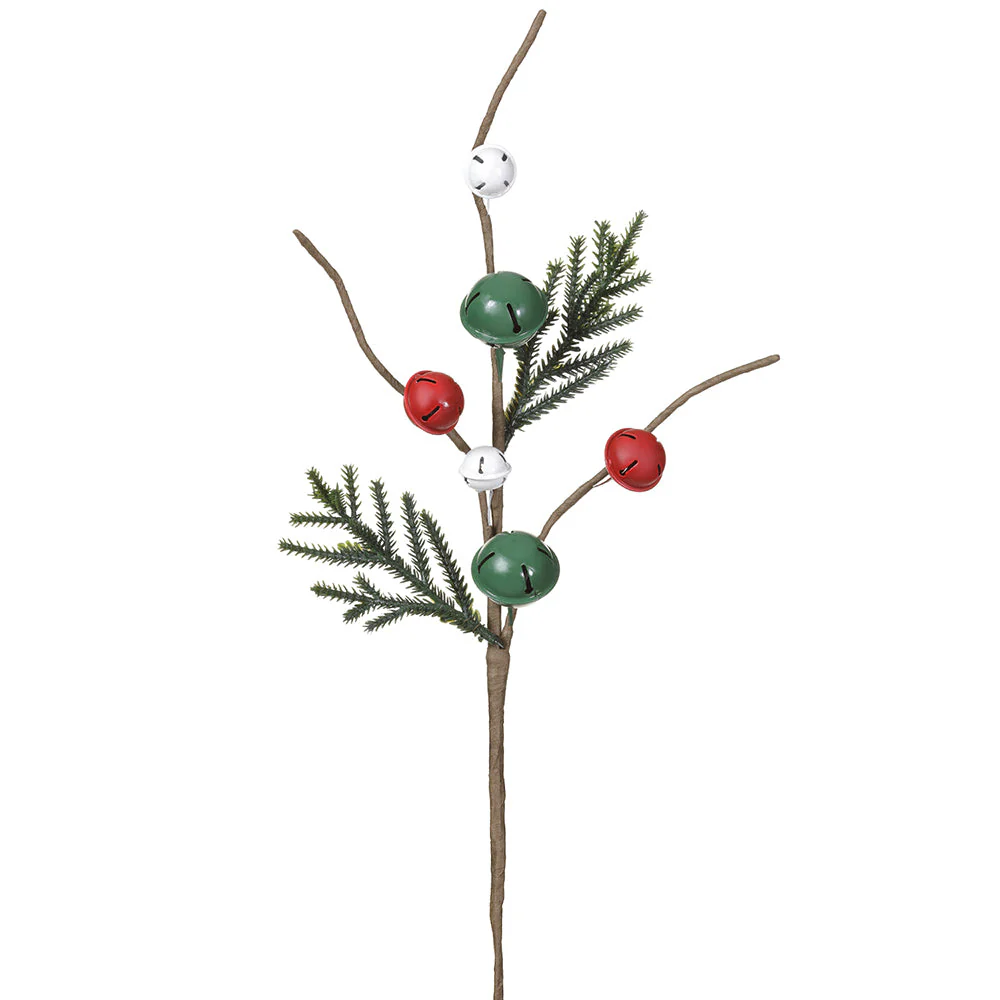 19" Artificial Jingle Bell & Pine Stem -Mixed Colors (Pack of 12)