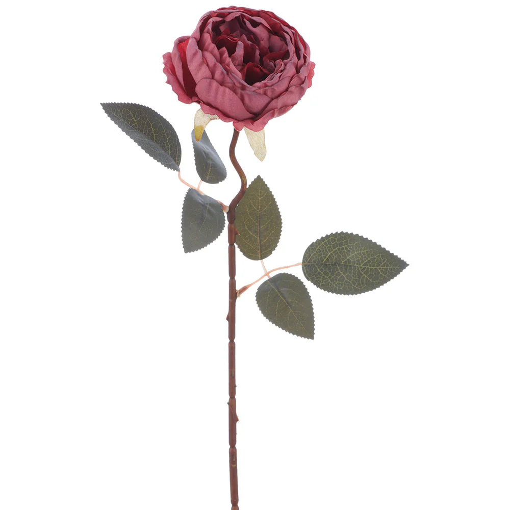 19" Cabbage Rose Silk Flower Stem -Burgundy (Pack of 12)