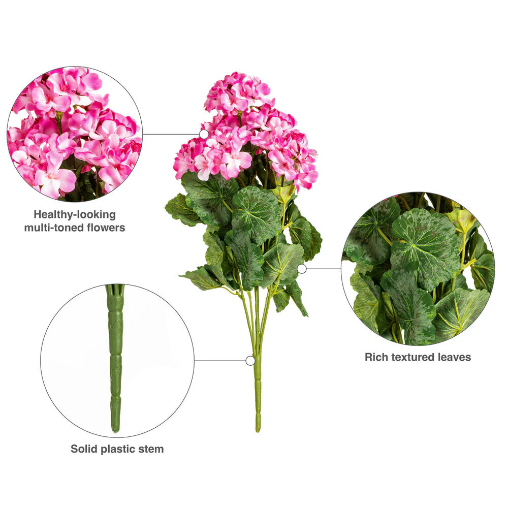 19" Faux Geranium Flower Bush -Coral (Pack of 6) - Image 6