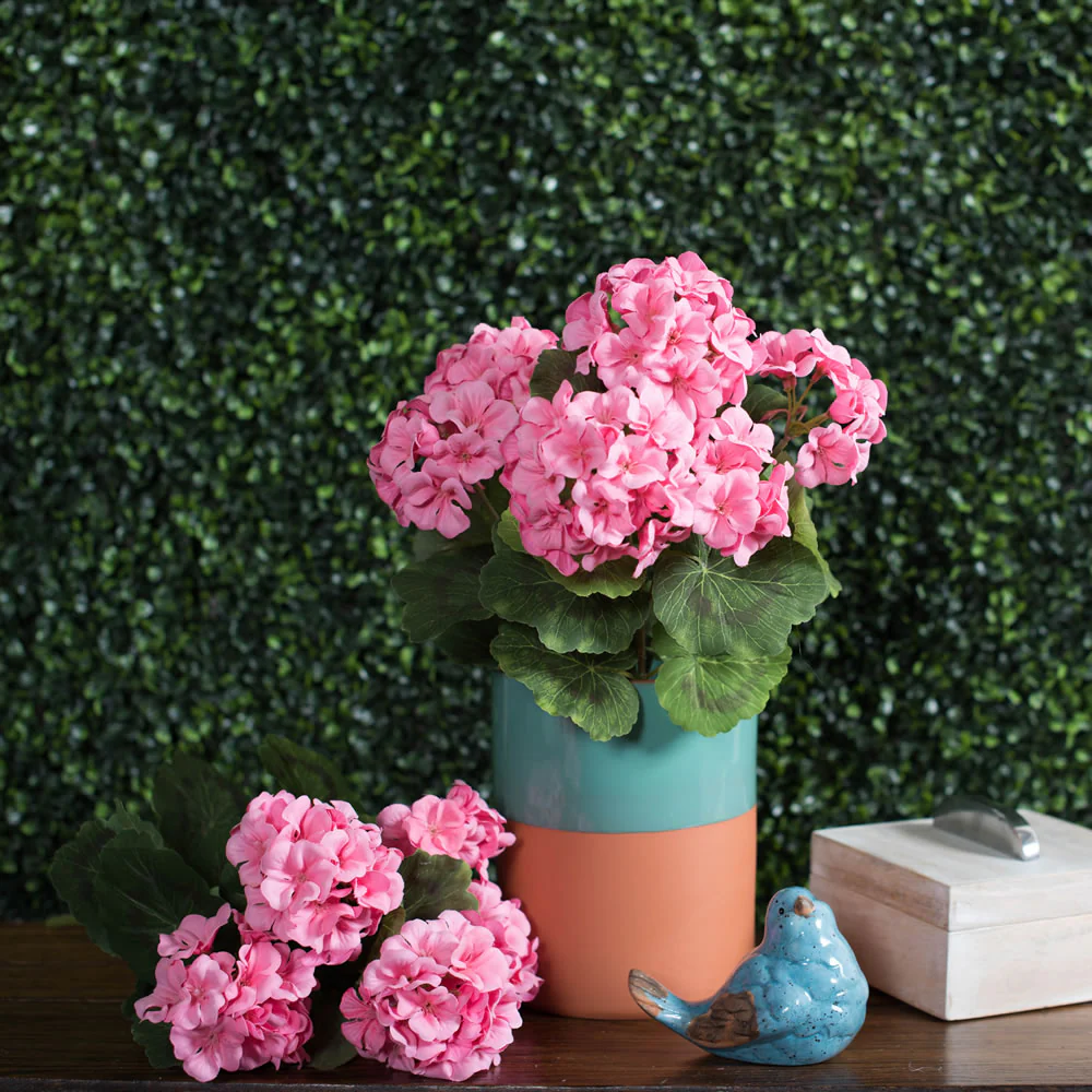 19" Faux Geranium Flower Bush -Coral (Pack of 6) - Image 7