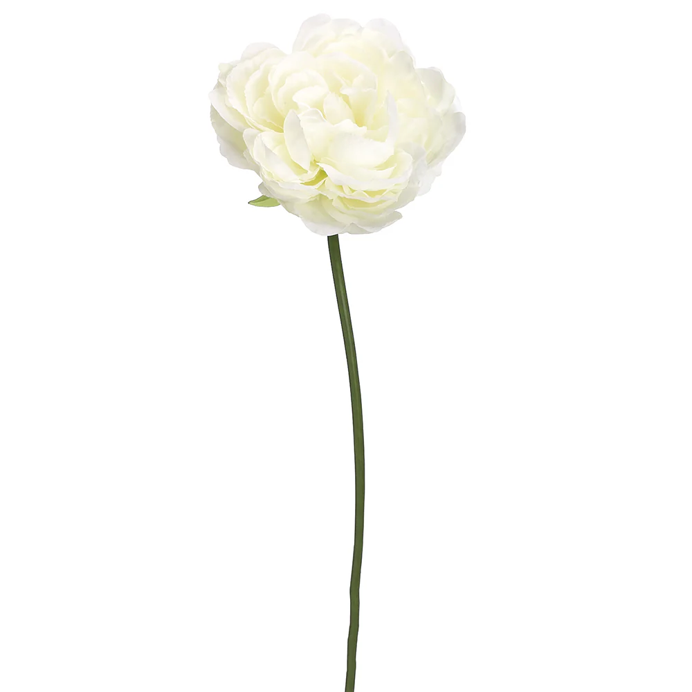 19" Faux Peony Silk Flower Stem -White (Pack of 12)