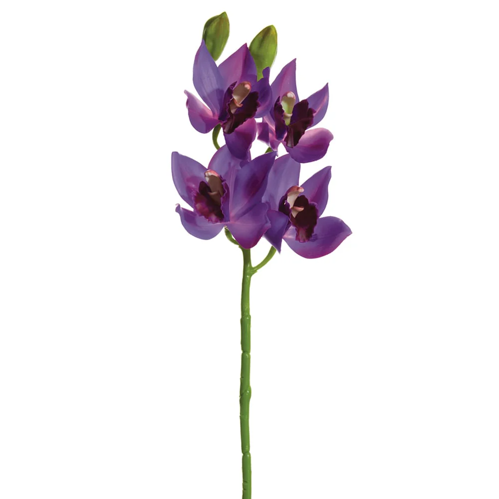 19" Hand-Wrapped Cymbidium Orchid Silk Flower Stem -Purple (Pack of 12)