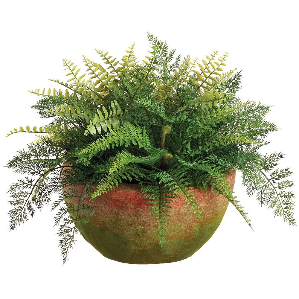 19" Mixed Fern Silk Plant w/Mgo Planter -Green