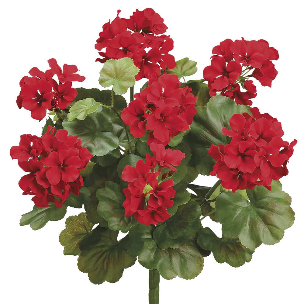 19" Outdoor Water-Resistant Artificial Geranium Flower Bush -Red (Pack of 6)
