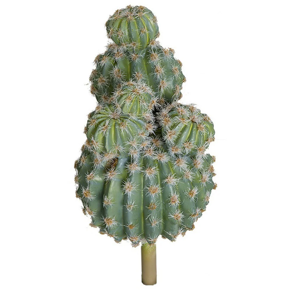 19" Plastic Barrel Cactus Artificial Plant w/Beige Needles -Light Green (Pack of 2)