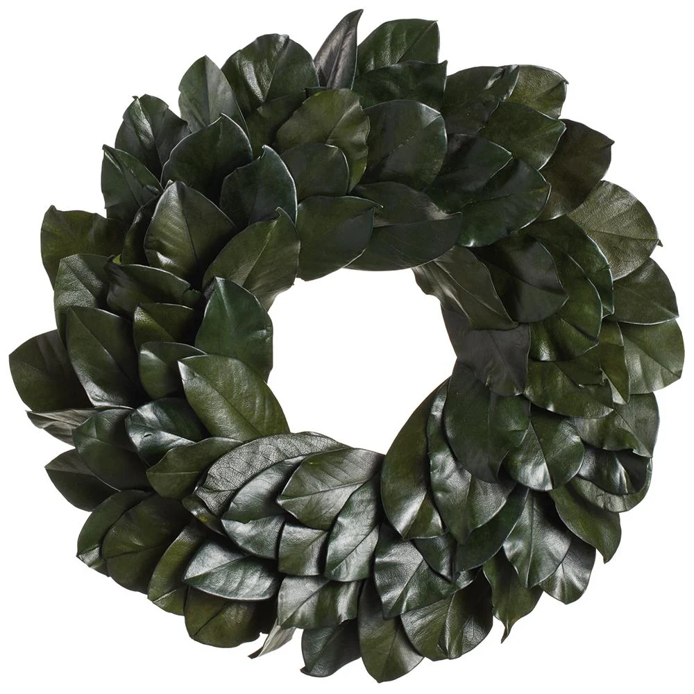 19" Preserved Magnolia Leaf Wreath -Green - Image 2