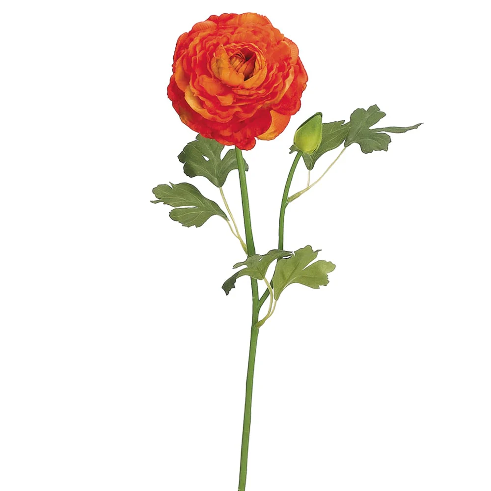 19" Ranunculus Silk Flower Stem -Orange (Pack of 12)