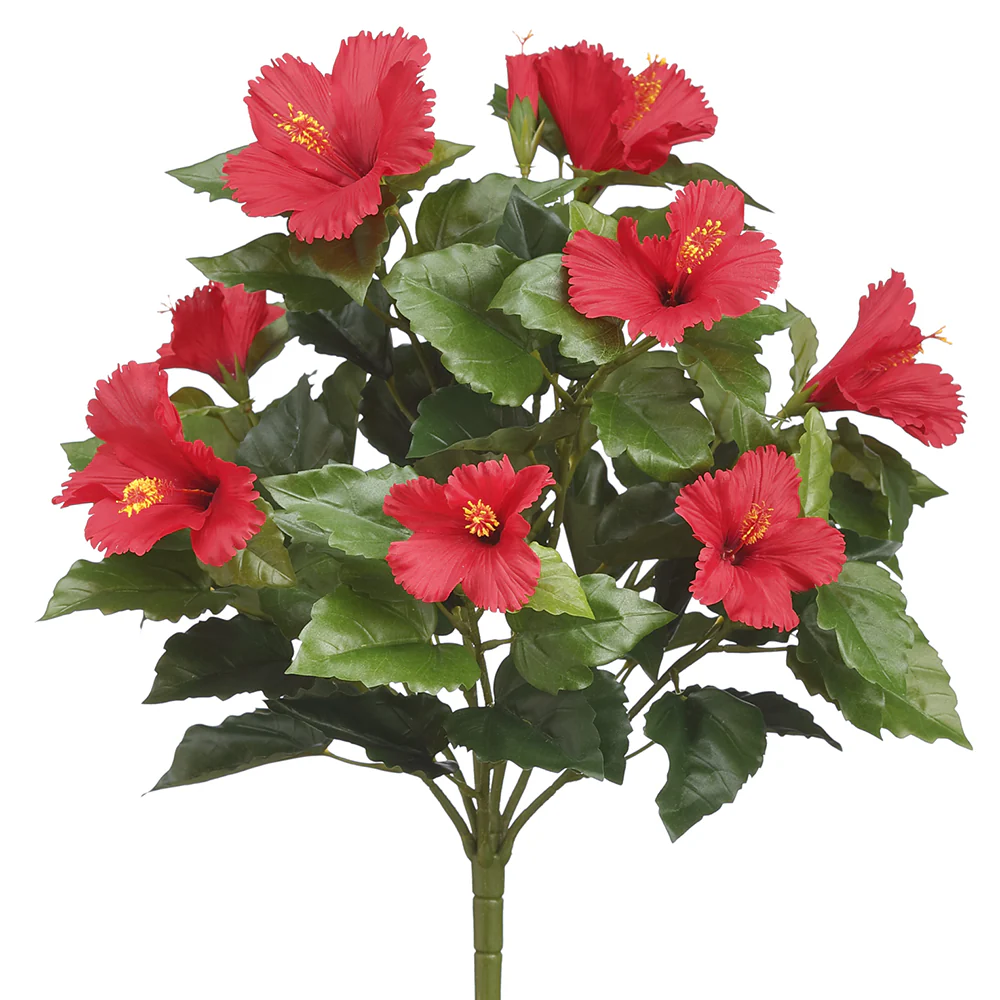 19" Silk Hibiscus Flower Bush -Red (Pack of 6)