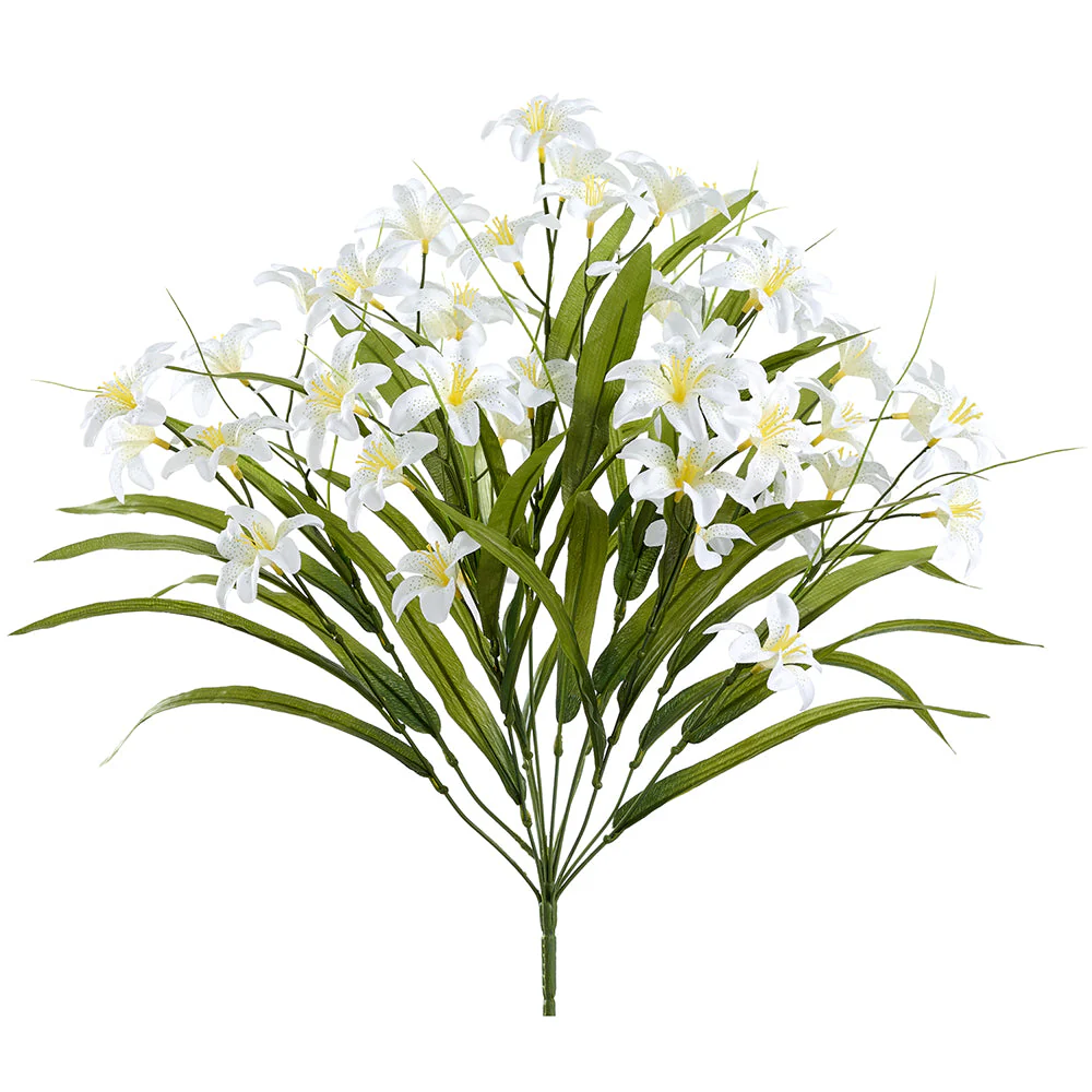 19" Silk Lily Flower Bush -White (Pack of 12)