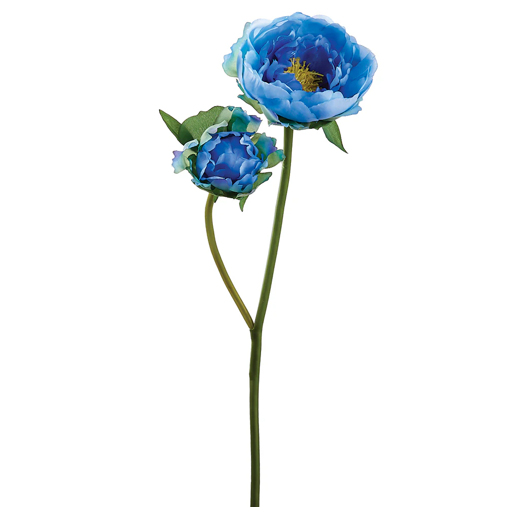 19" Silk Peony Flower Stem -Blue/Delphinium (Pack of 12)