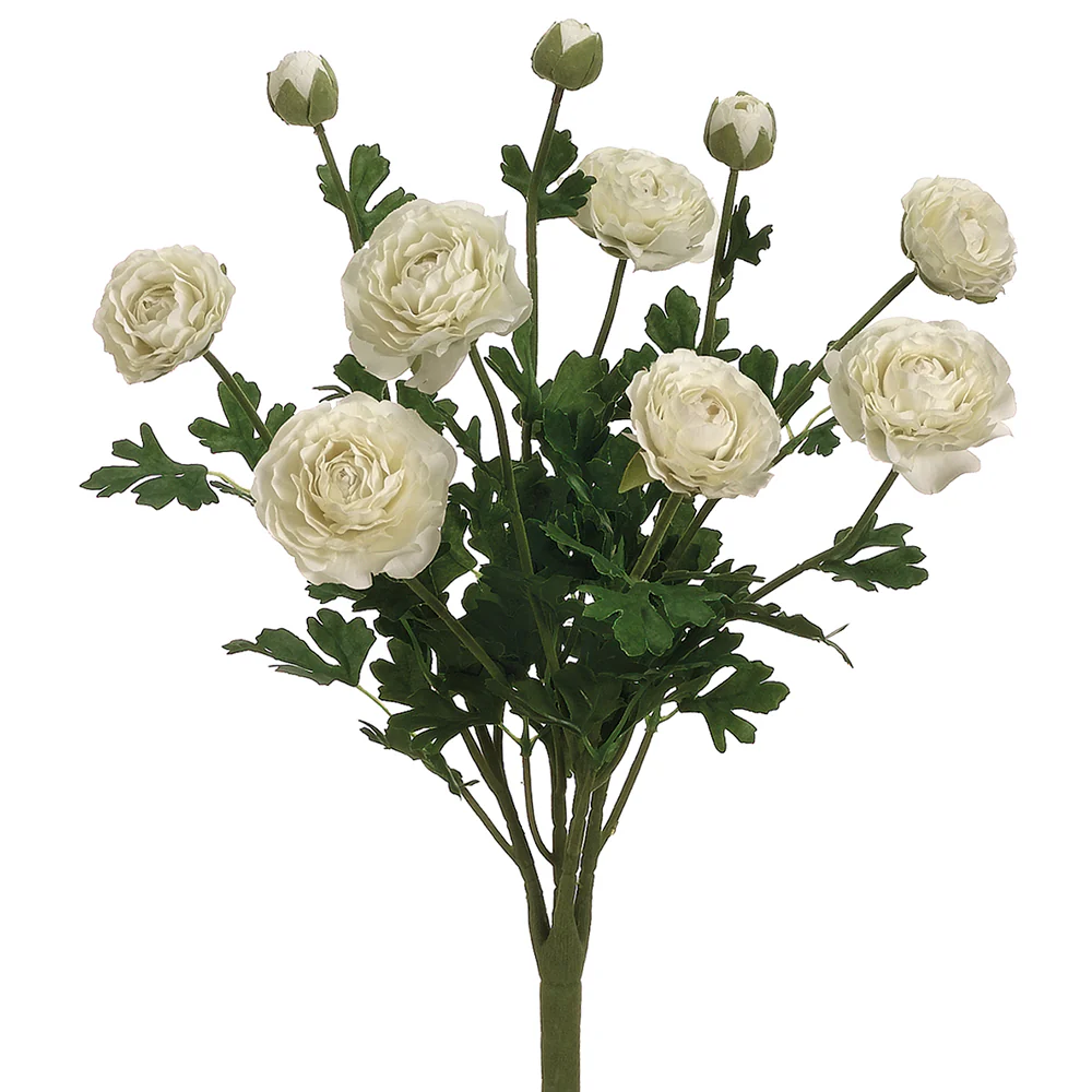 19" Silk Ranunculus Flower Bush -White (Pack of 6)