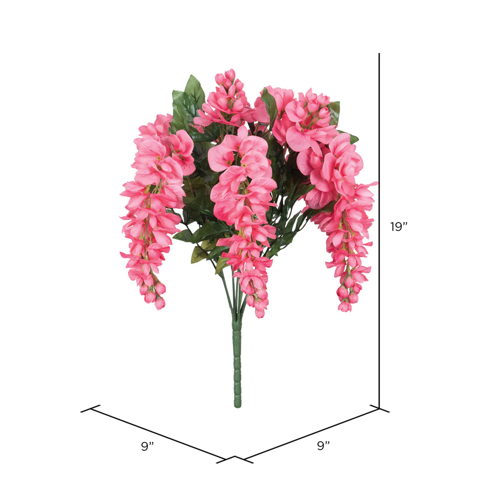 19" Silk Wisteria Flower Bush -Pink (Pack of 4) - Image 2