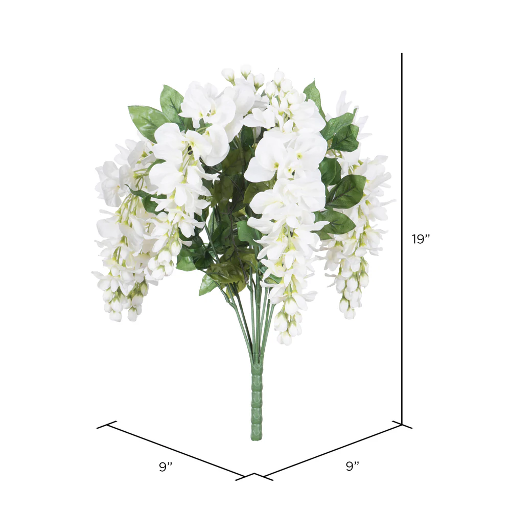 19" Silk Wisteria Flower Bush -White (Pack of 4) - Image 5