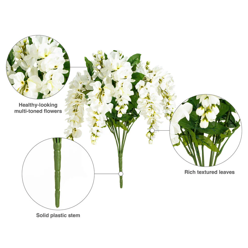 19" Silk Wisteria Flower Bush -White (Pack of 4) - Image 6