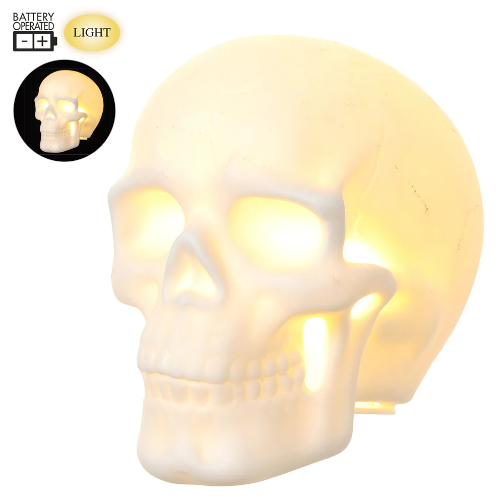 2.9" Battery Operated Halloween Skull With Light -Cream (Pack of 6)