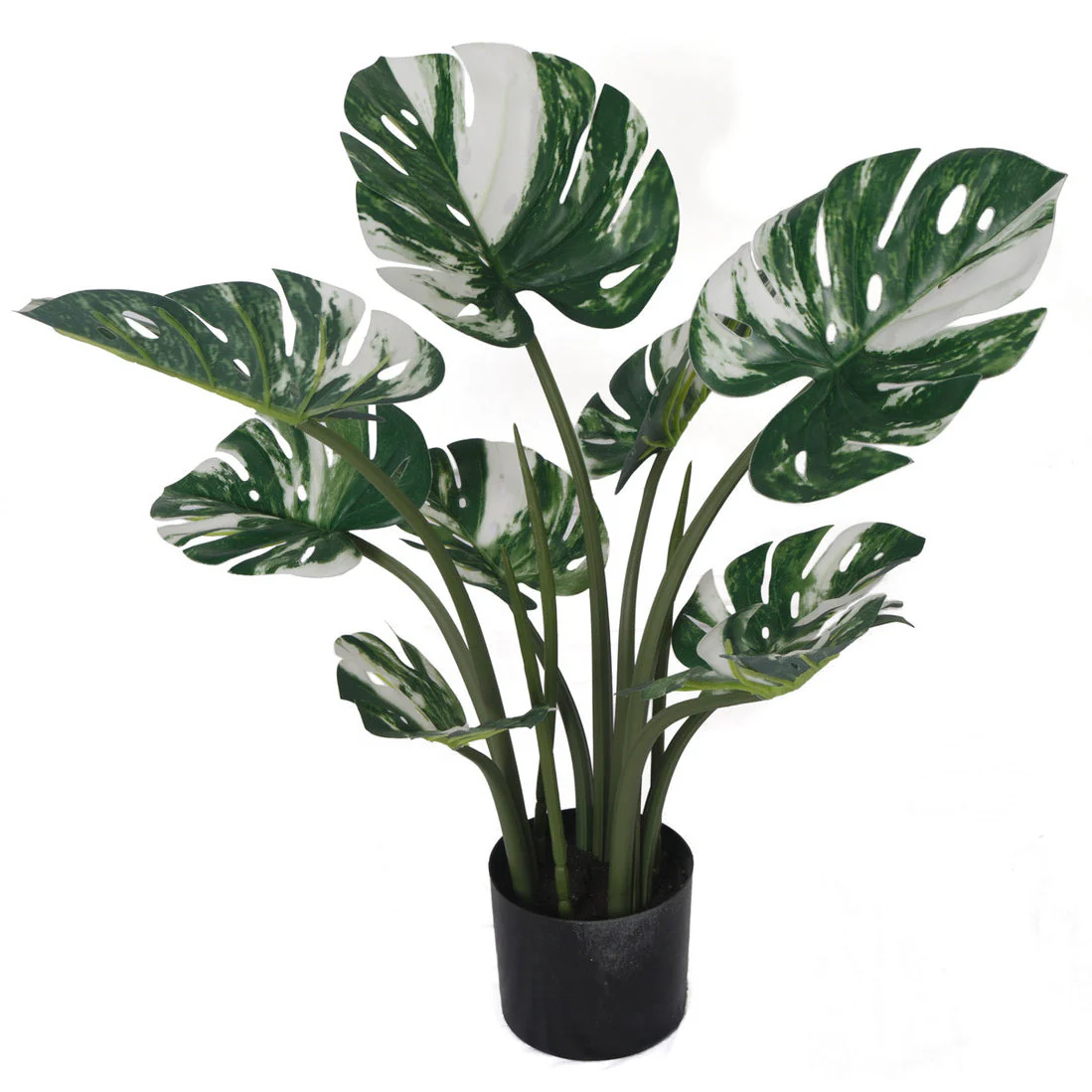 2' Variegated Split Leaf Philodendron Monstera Silk Plant w/Plastic Pot -Green/White (Pack of 2)