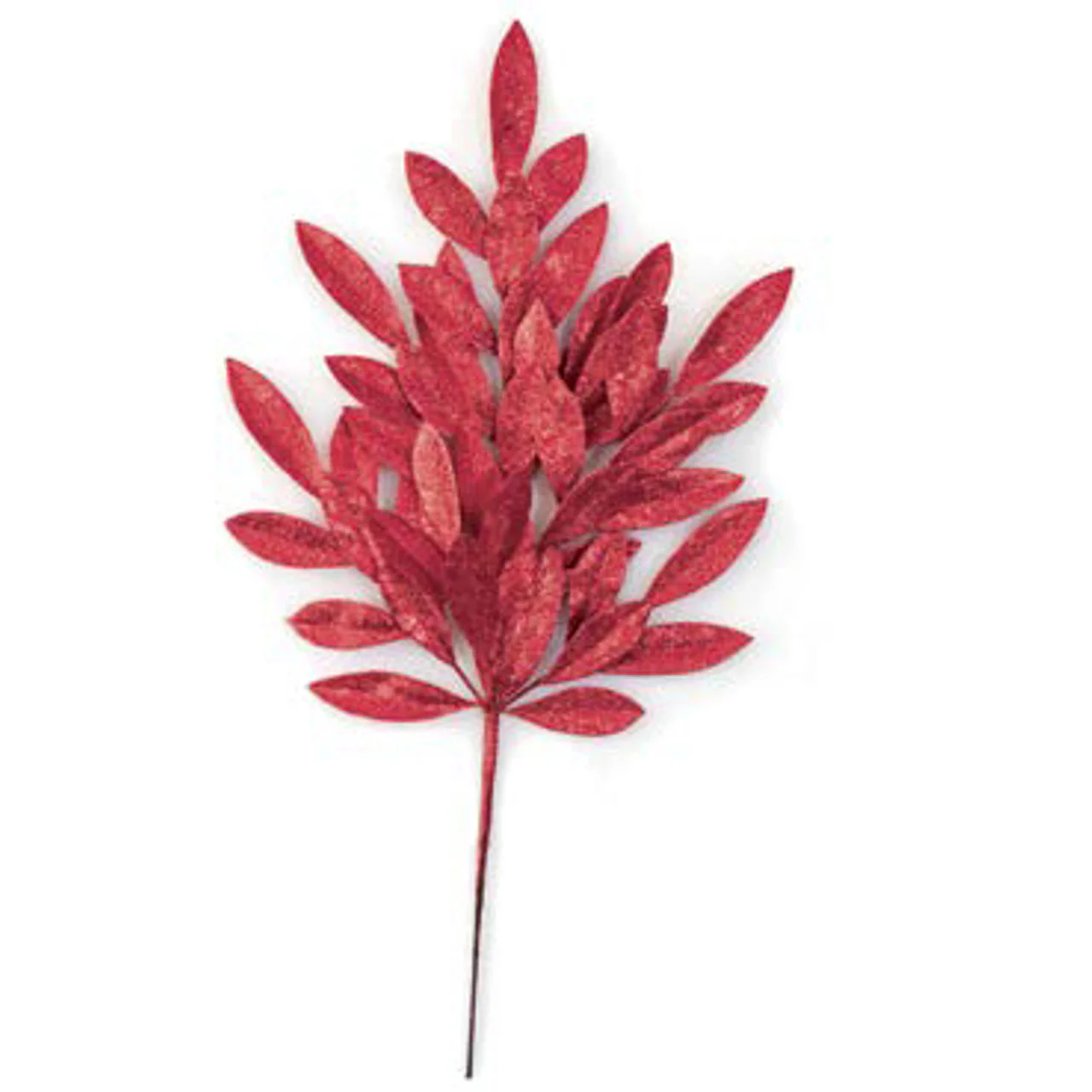 20.5" Glittered Artificial Bay Leaf Stem -Red (Pack of 24)