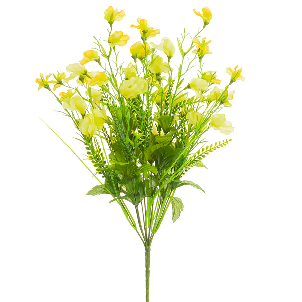 20.5" Mixed Silk Sweet Pea Flower & Fern Bush -2 Tone Yellow (Pack of 12)