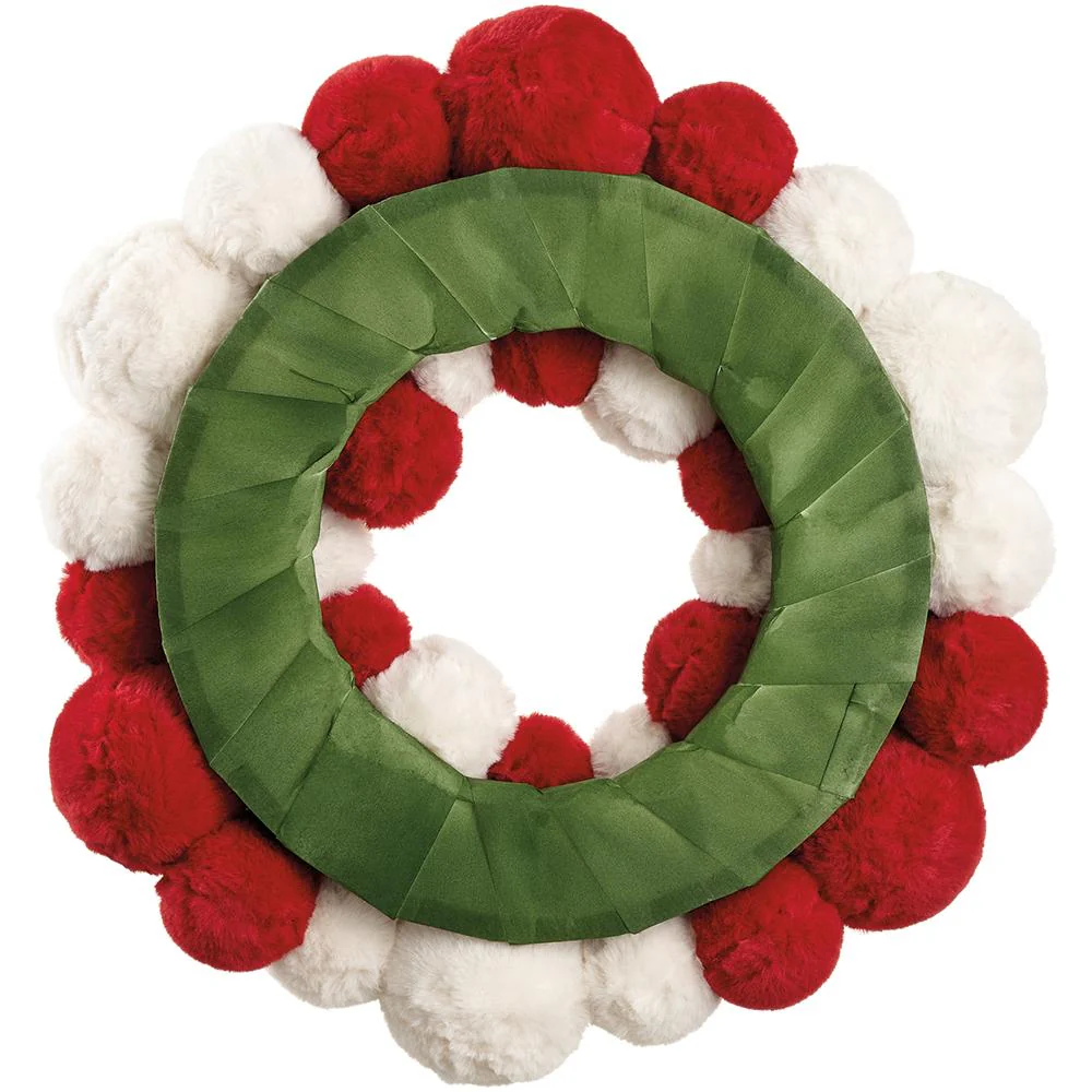 20" Artificial Fur Ball Wreath -Red/White (Pack of 2) - Image 2