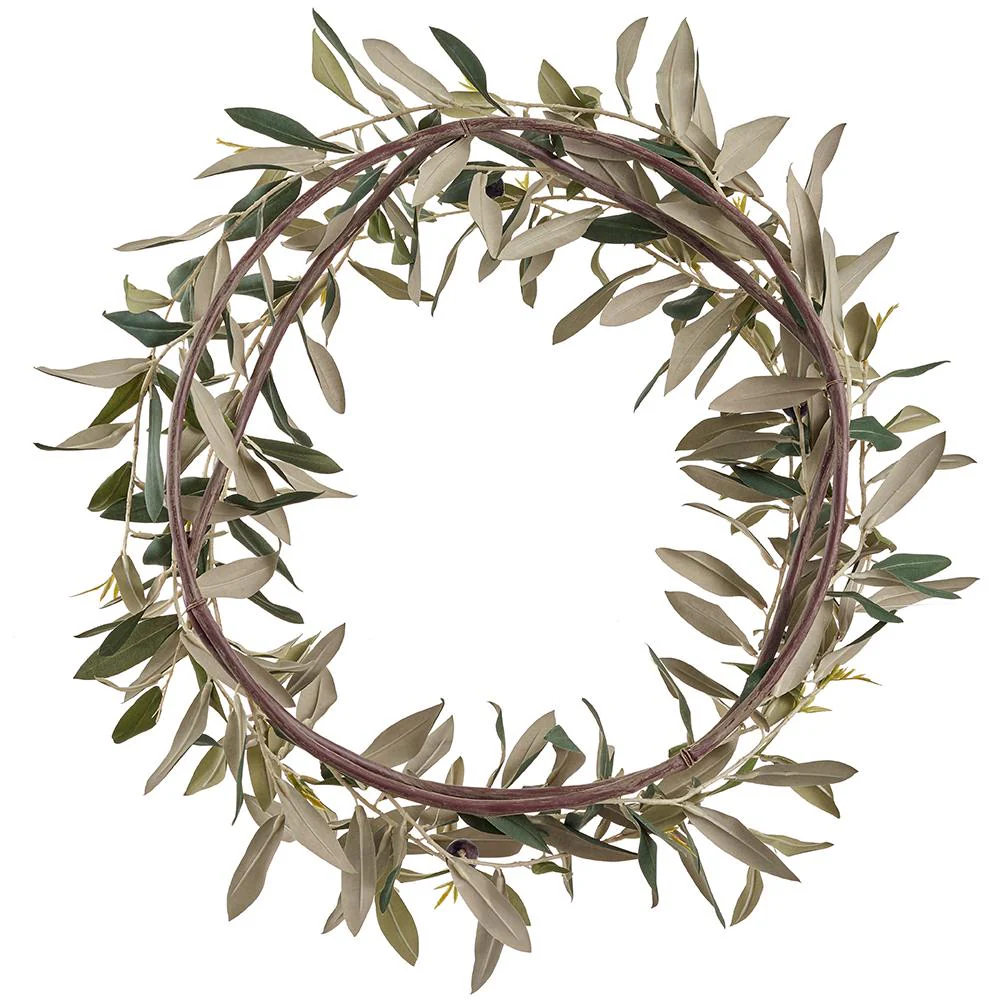 20" Artificial Olive Leaf Wreath -Green (Pack of 2) - Image 2