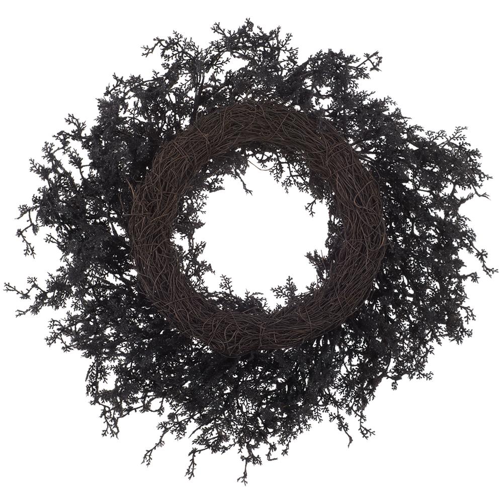 20" Flocked Artificial Halloween Pine Wreath -Black - Image 2
