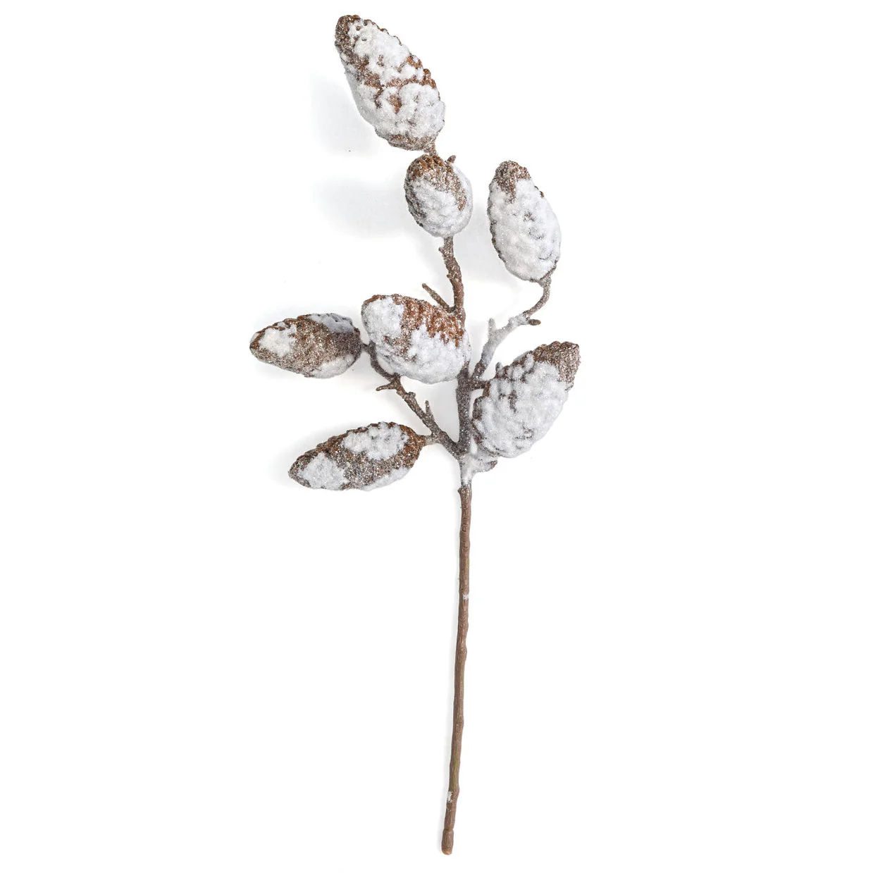 20" Flocked & Glittered Pinecone Stem -White/Brown (Pack of 12)