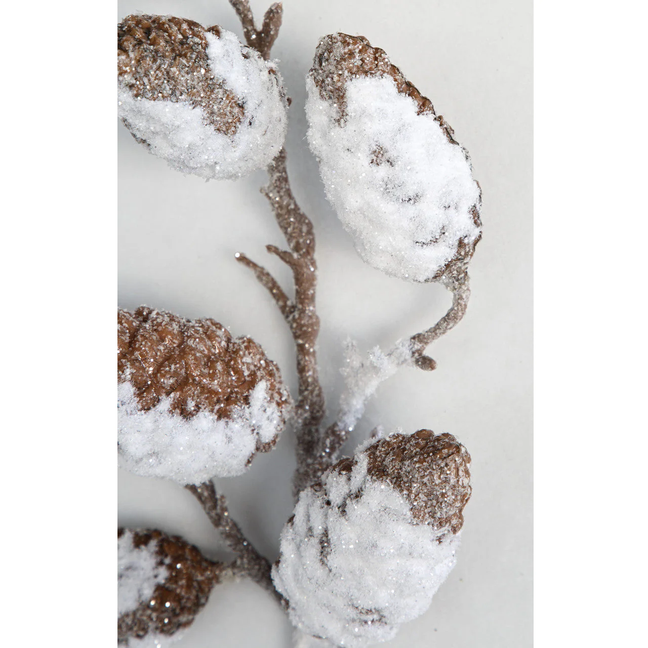 20" Flocked & Glittered Pinecone Stem -White/Brown (Pack of 12) - Image 2
