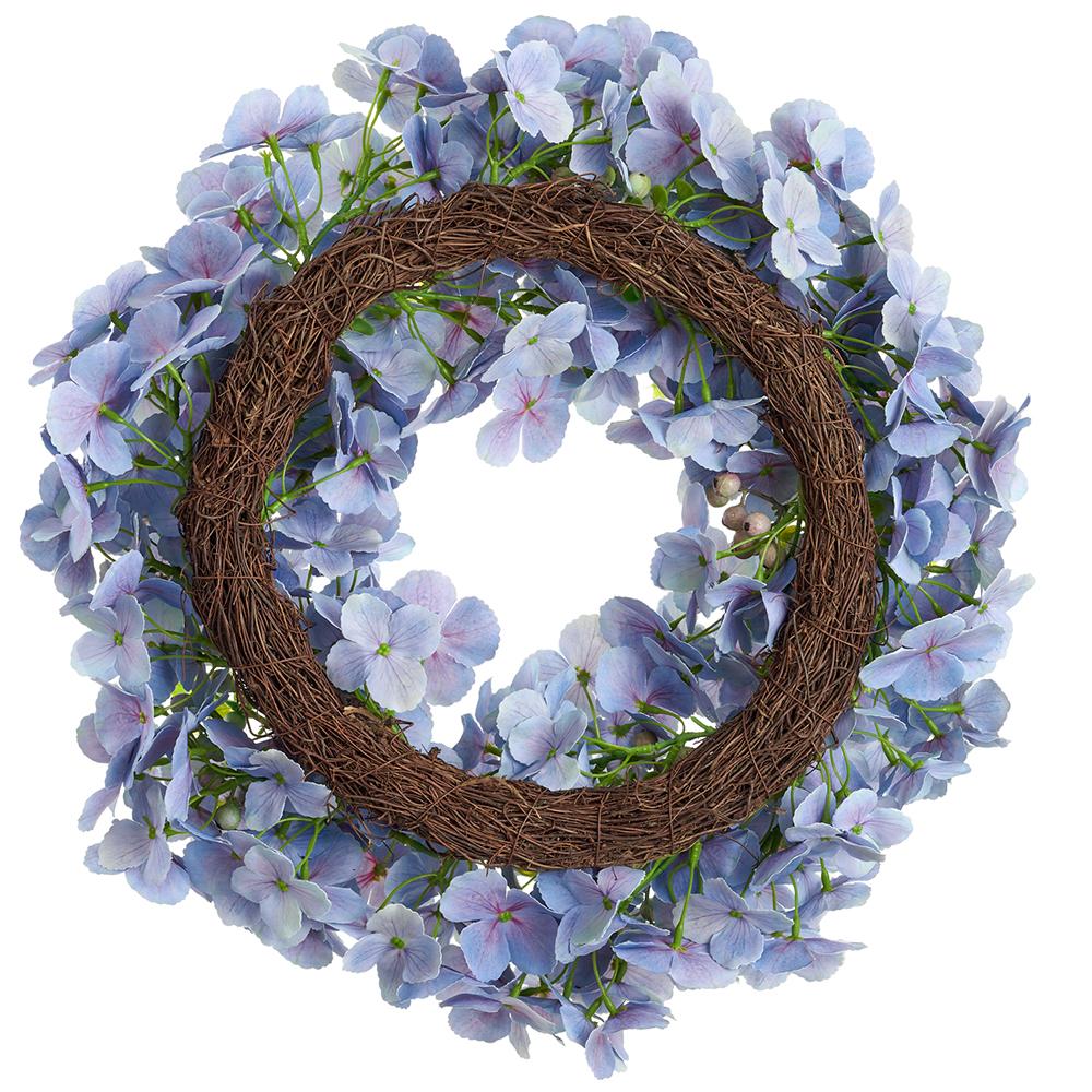 20" Hydrangea & Fern Leaf Silk Flower Wreath -Blue (Pack of 2) - Image 2