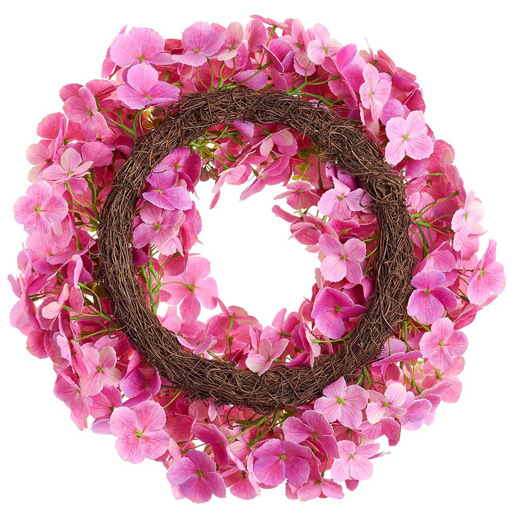 20" Hydrangea & Fern Leaf Silk Flower Wreath -Pink (Pack of 2) - Image 2