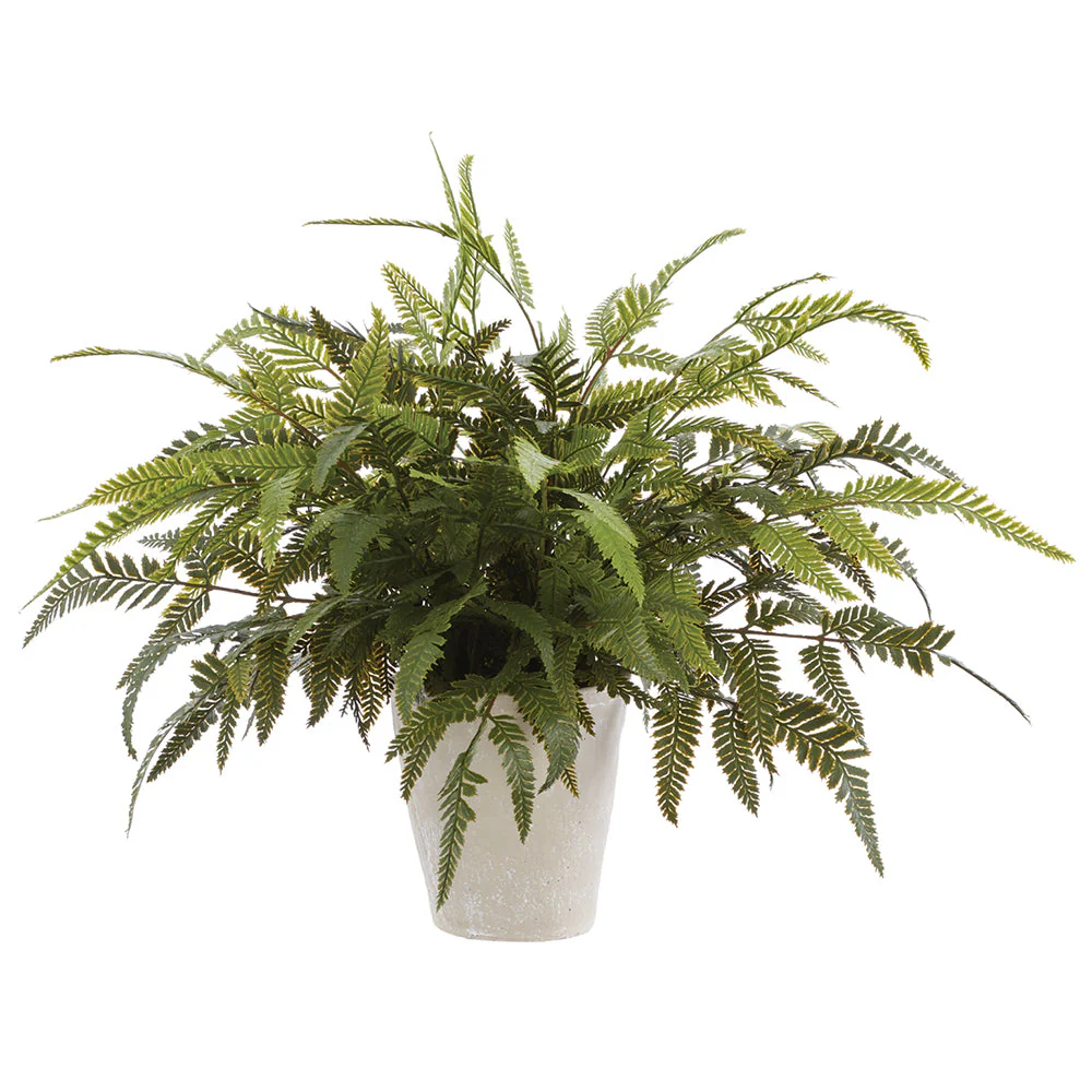 20" PE Leather Fern Artificial Plant w/Cement Pot -2 Tone Green (Pack of 2)