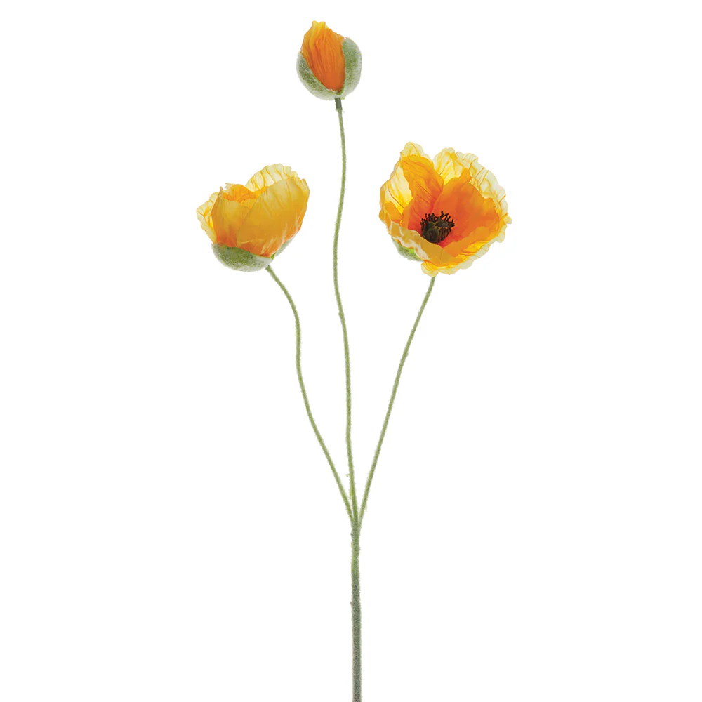20" Poppy Silk Flower Stem -Yellow (Pack of 12)