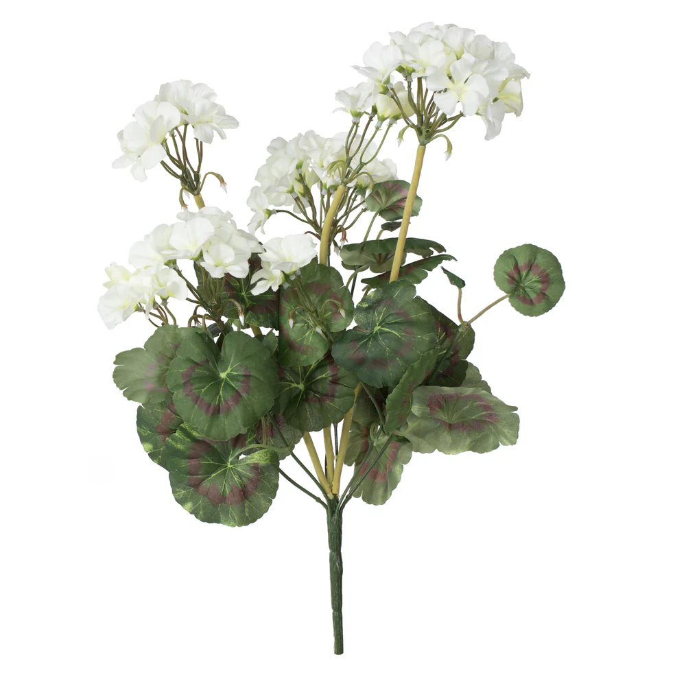 20" Silk Geranium Flower Bush -White (Pack of 12)