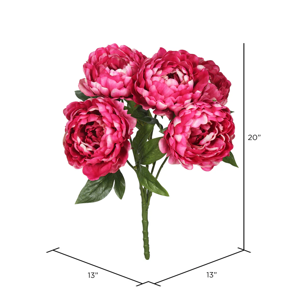 20" Silk Peony Flower Bush -Hot Pink (Pack of 6) - Image 2
