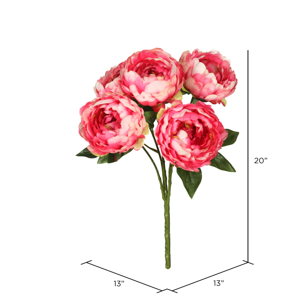 20" Silk Peony Flower Bush -Pink (Pack of 6) - Image 3