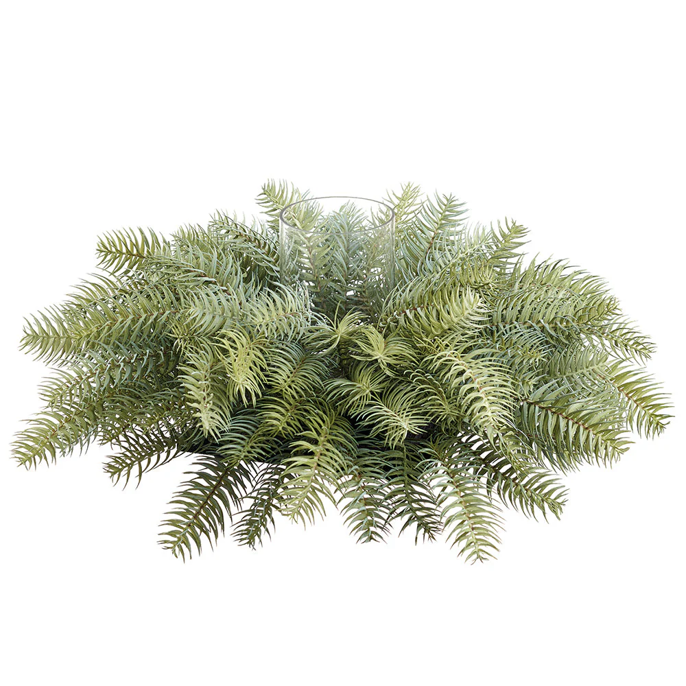 20"Wx8"H Artificial Pine Candle Ring Holder w/Glass -Green/Gray