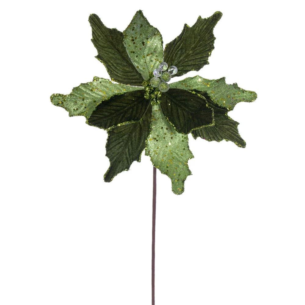 20"x11.5" Sugar & Beaded Velvet Artificial Poinsettia Flower Stem -Lime (Pack of 12)
