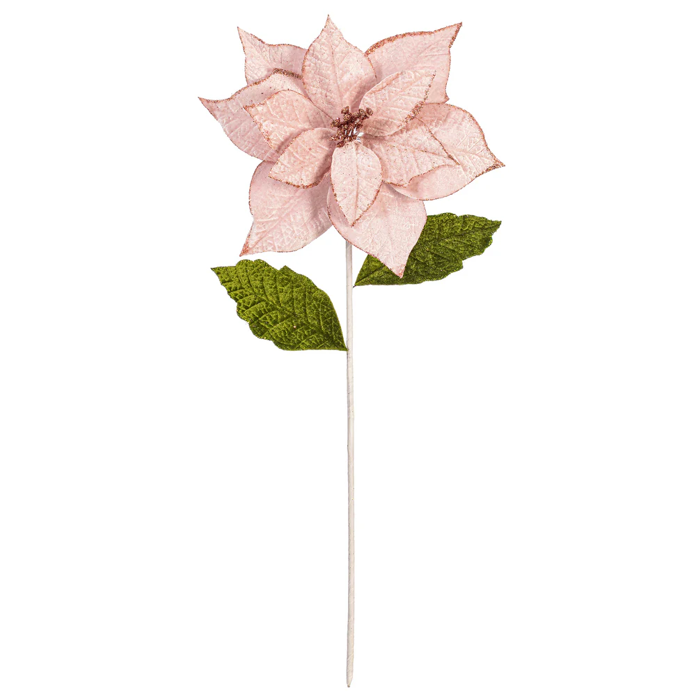 20"x12" Glittered Classic Velvet Artificial Poinsettia Flower Stem -Pink (Pack of 12)